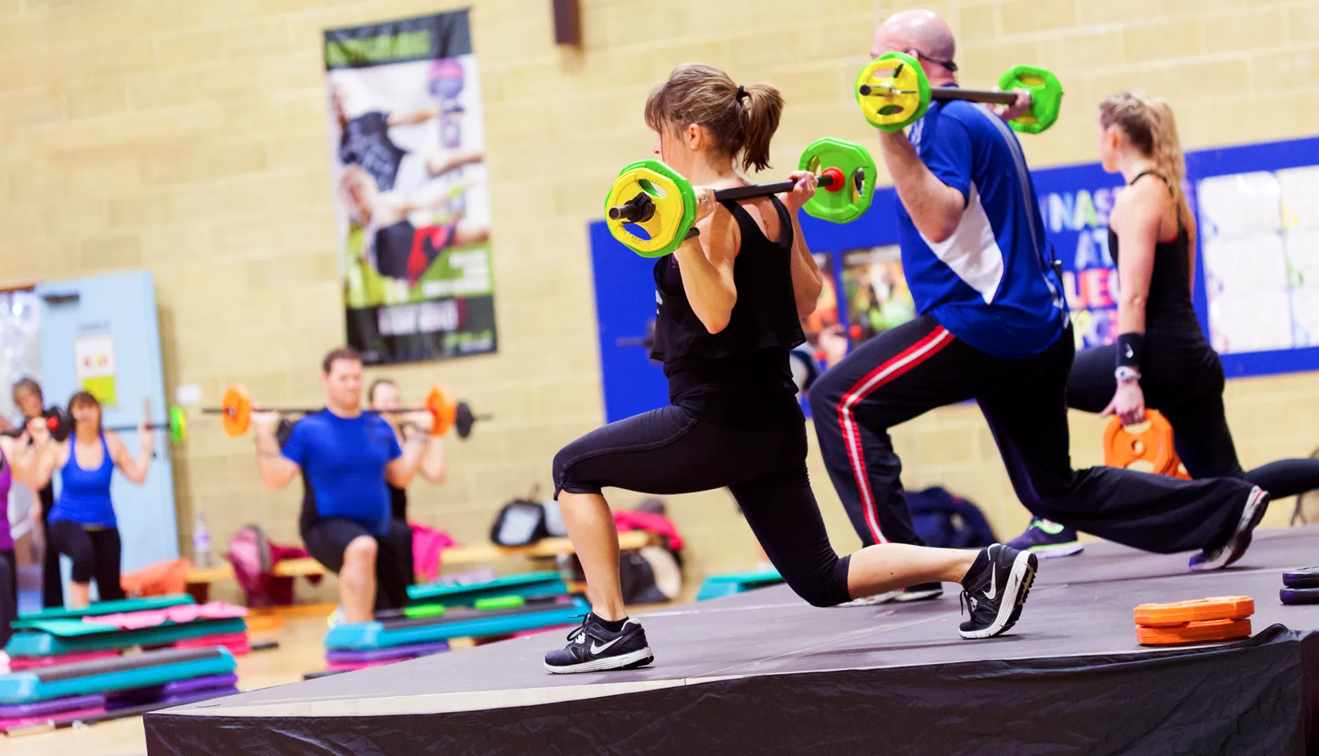 A Body Pump class taking place at Bluecoat Sports