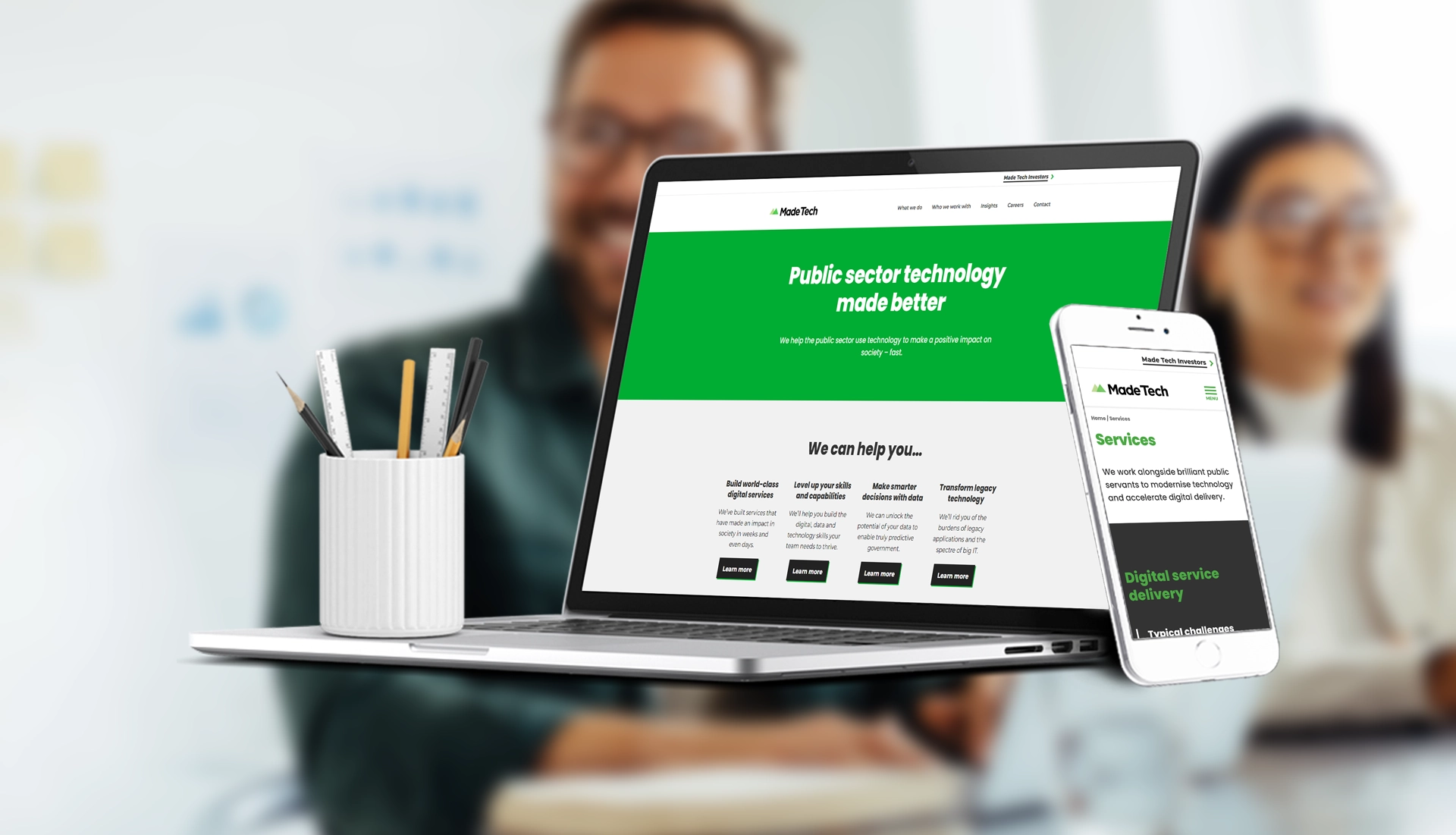 Made Tech website open on a laptop and smartphone
