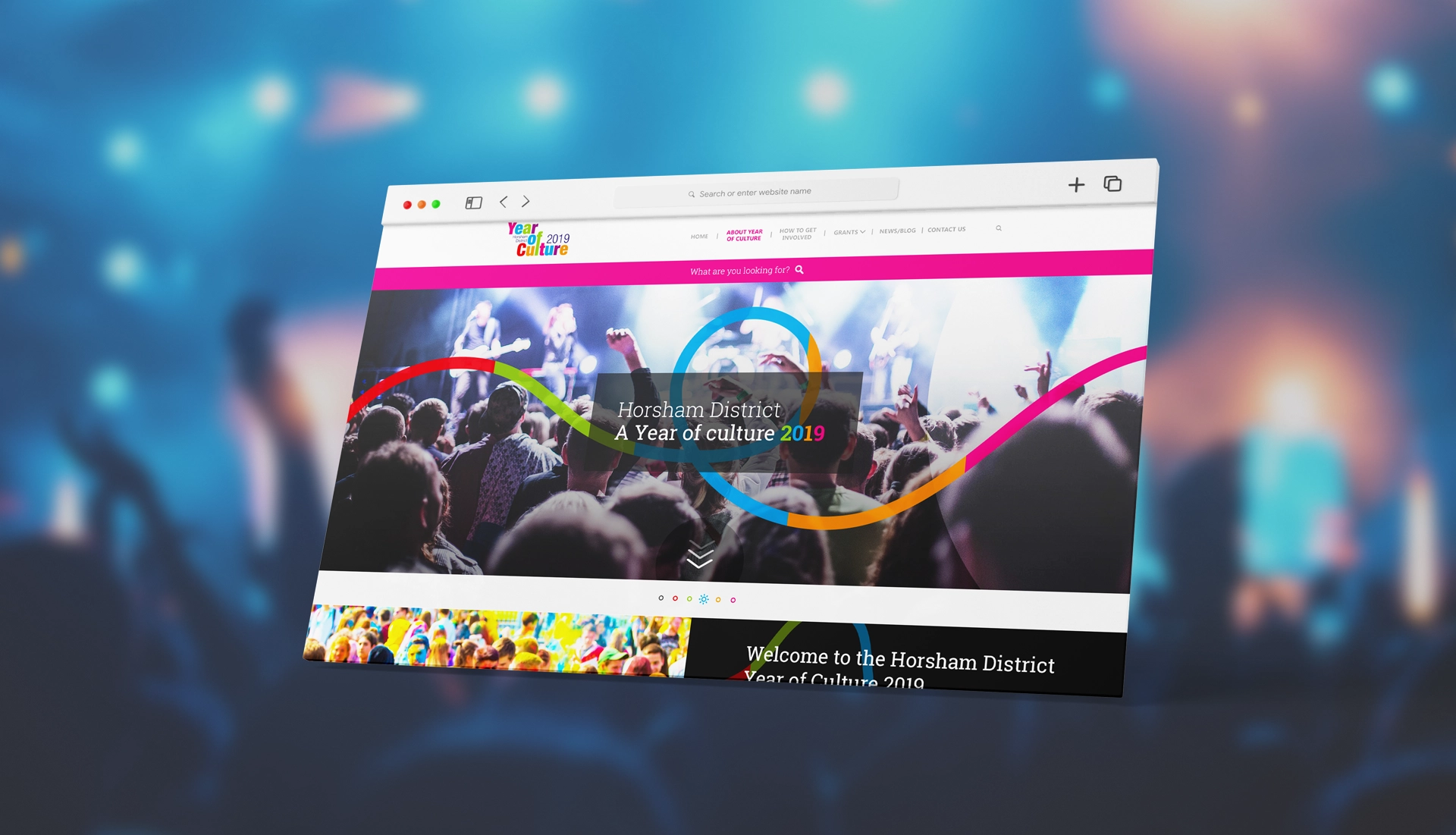 Horsham District Council Year of Culture 2019 website open on a desktop device