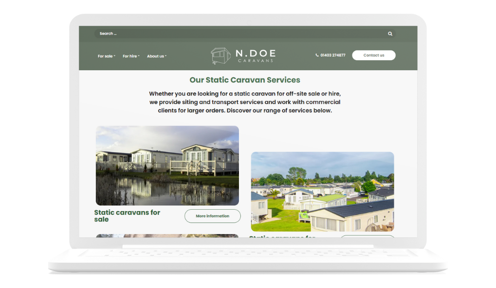 N Doe Caravans Website Desktop Mockup