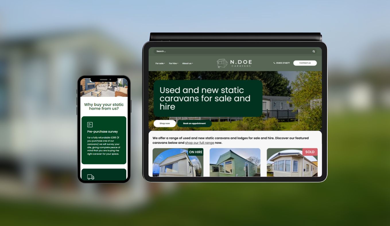 N Doe Caravans website tablet and mobile mockup