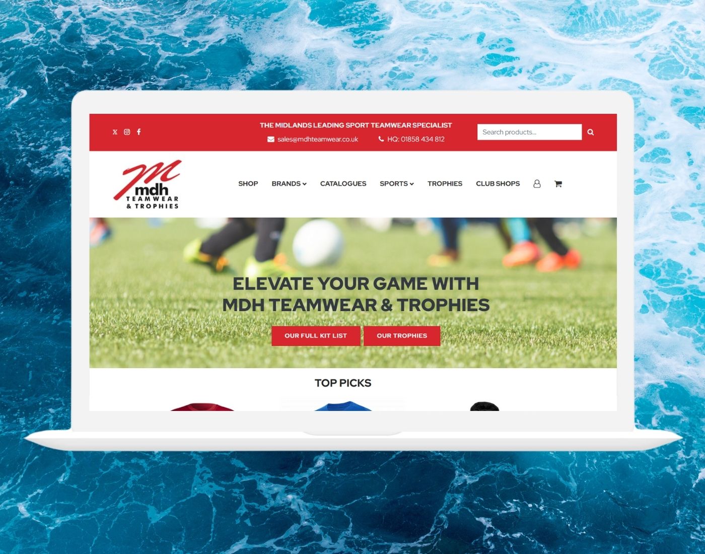 MDH Teamwear Website Homepage Desktop Mockup