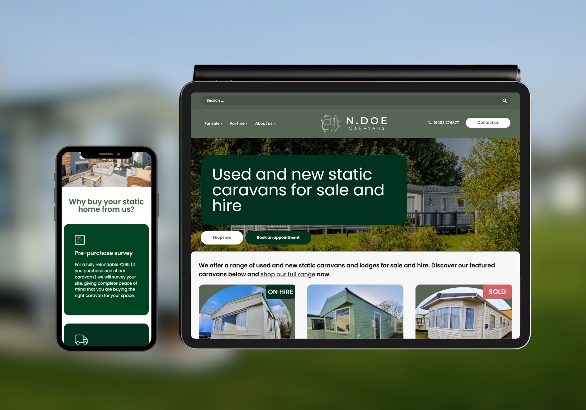 N Doe Caravans website design mockup