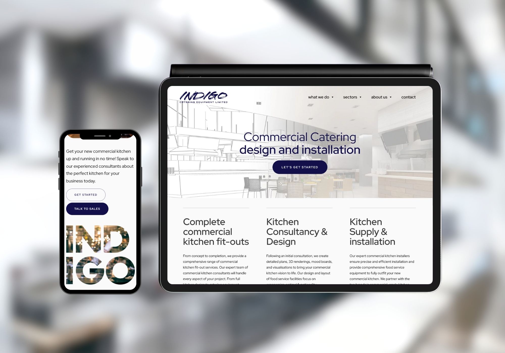Indigo Catering Equipment website on tablet and mobile