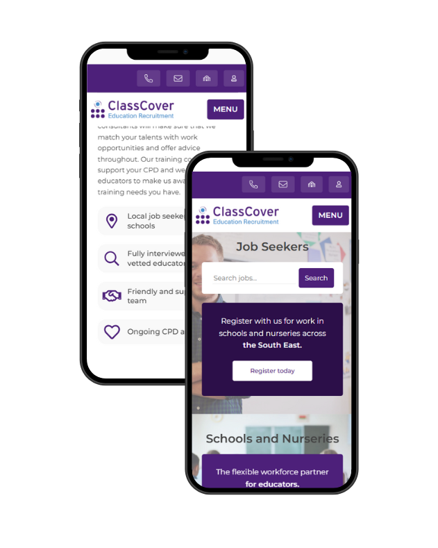 The Class Cover website on a mobile phone