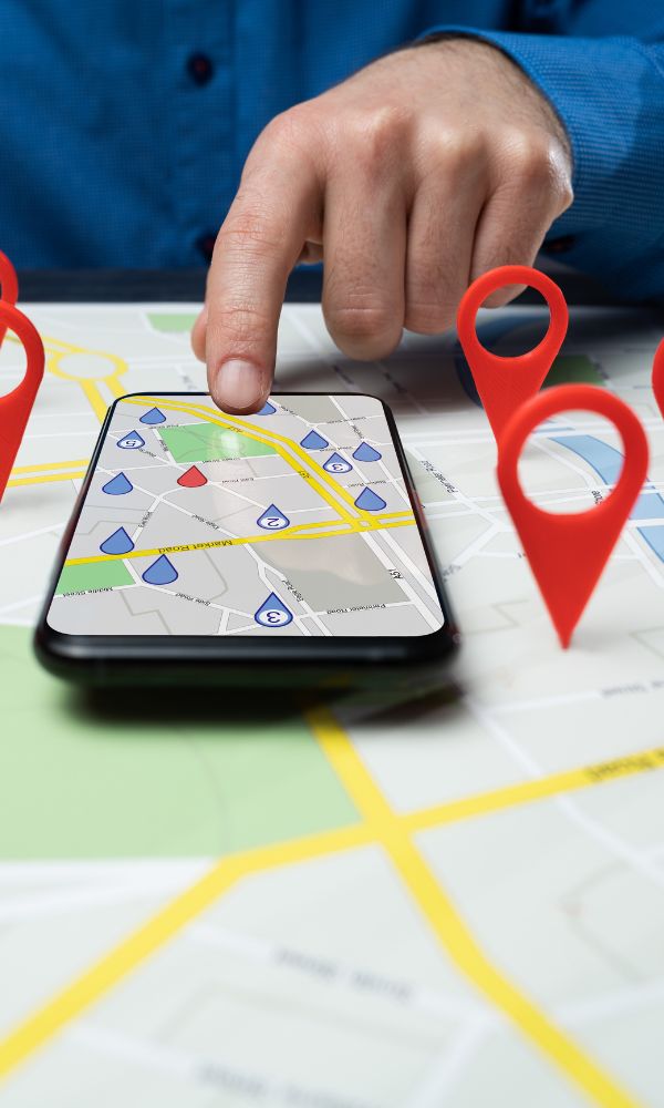 person using maps on a phone with location large markers 