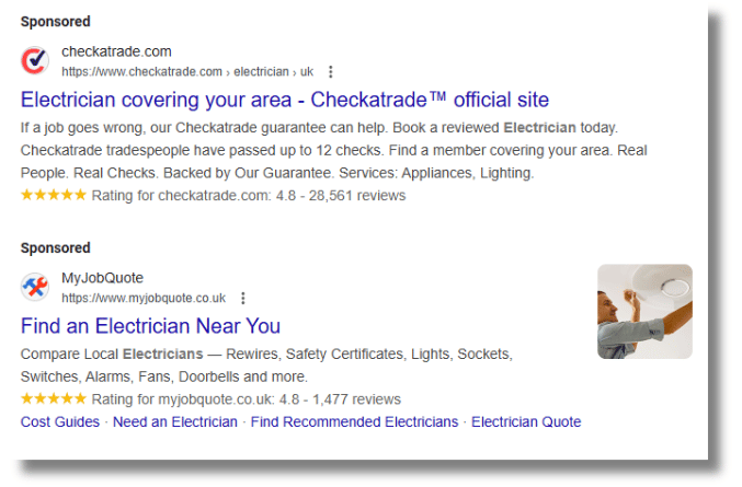 Example Google search text ad