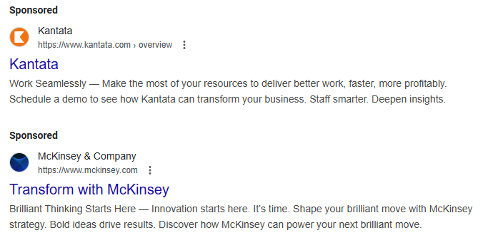 Example Google Search ads