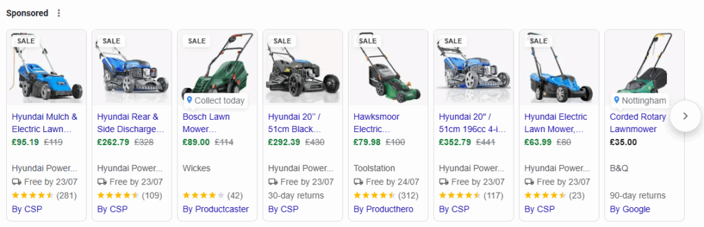 Example Google Shopping ads