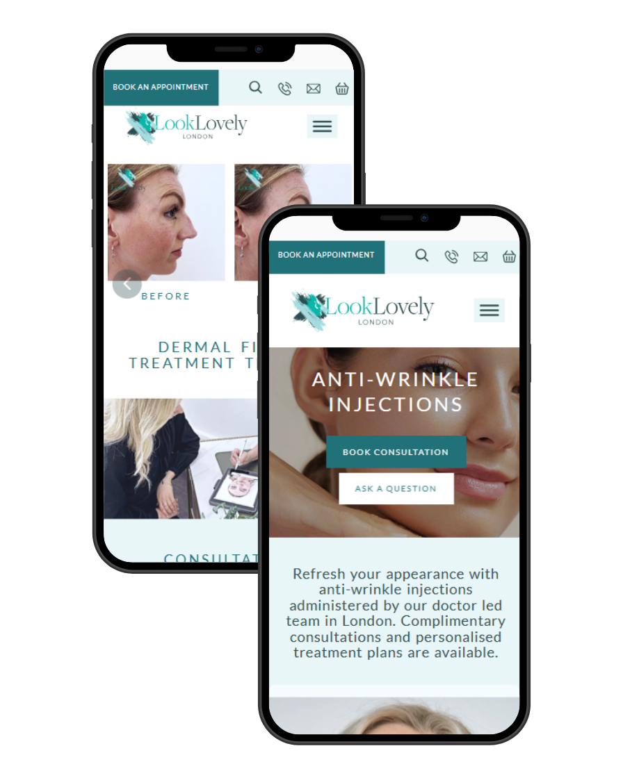 Look Lovely London website mockup on mobile