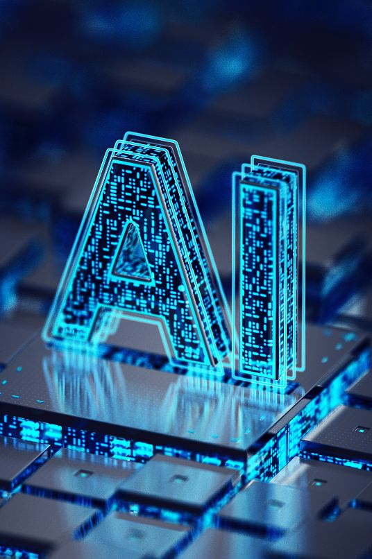 AI letters projected from a keyboard