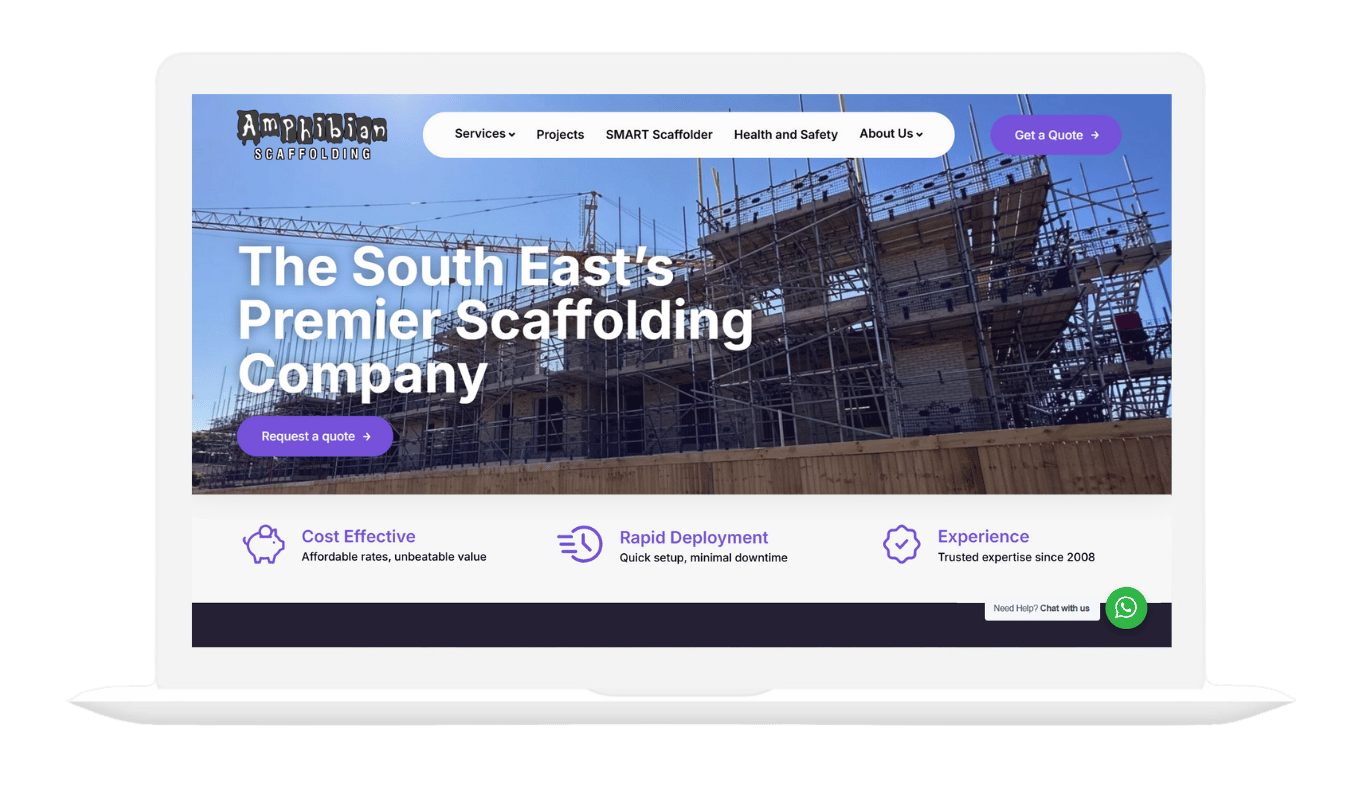 Amphibian scaffolding homepage website mockup on laptop