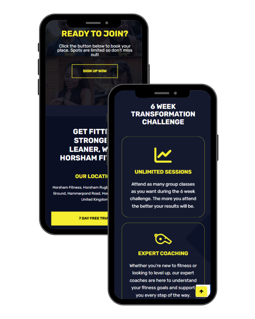 Horsham Fitness website mockup on mobile