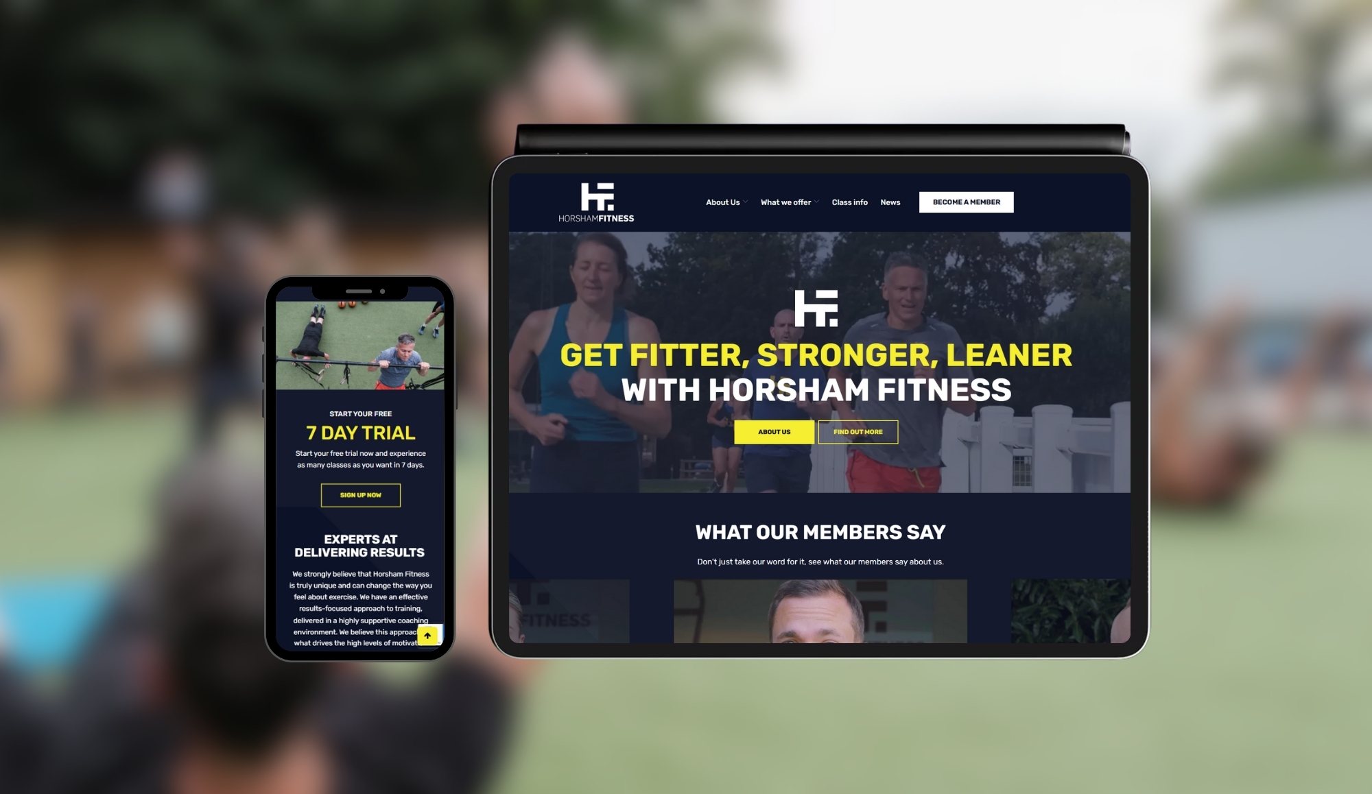 Horsham Fitness website mockup on tablet and mobile