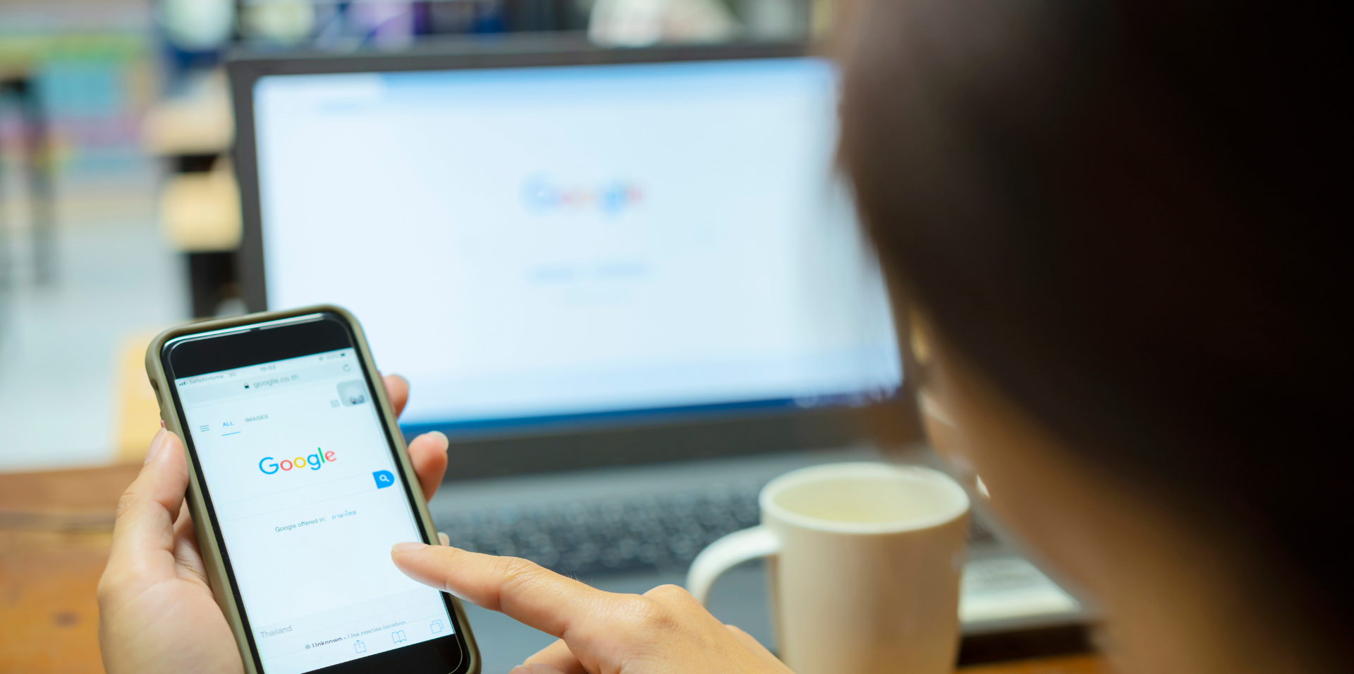 Woman looking at google on her phone