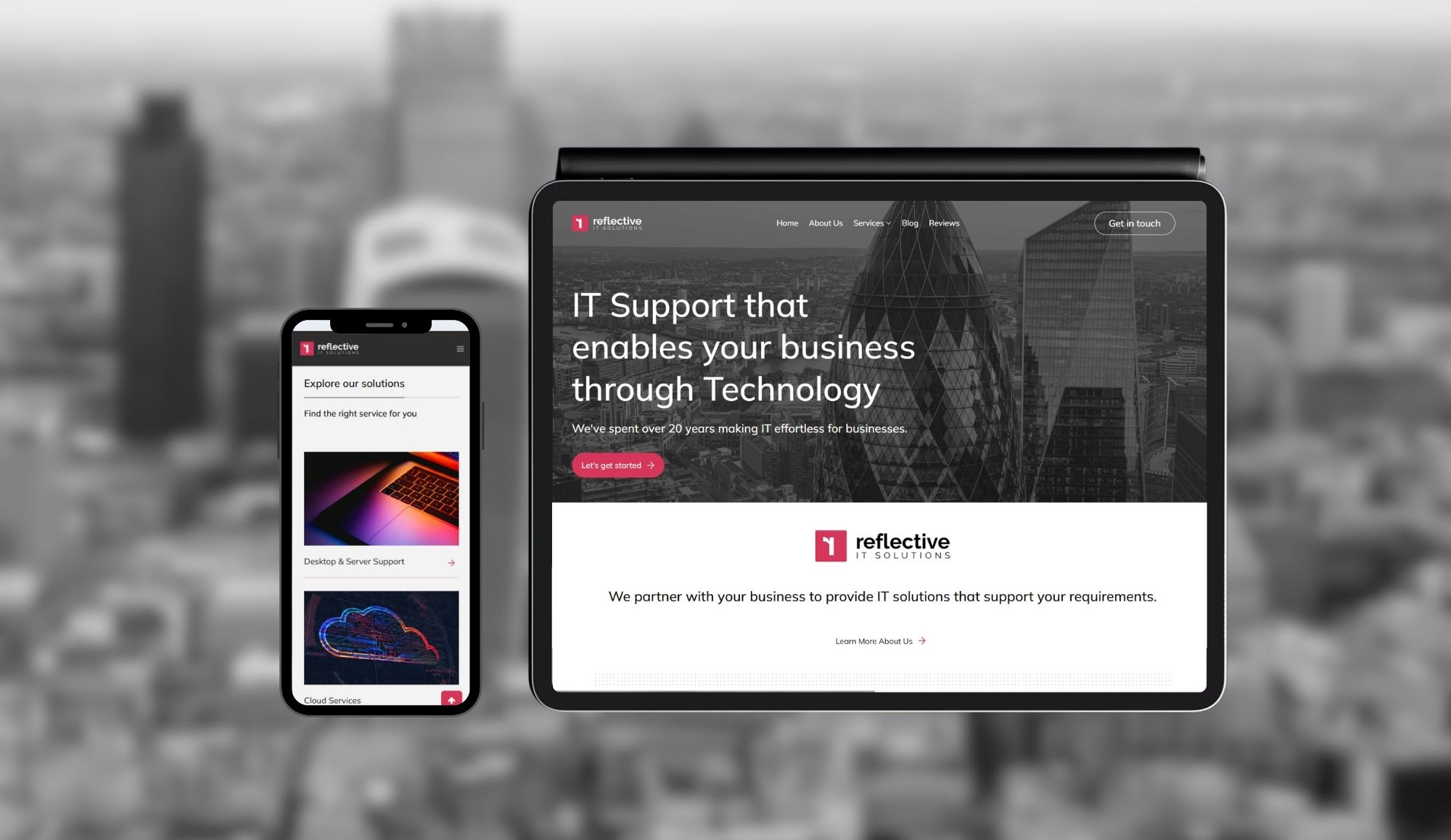 Reflective IT website mockup on tablet and mobile
