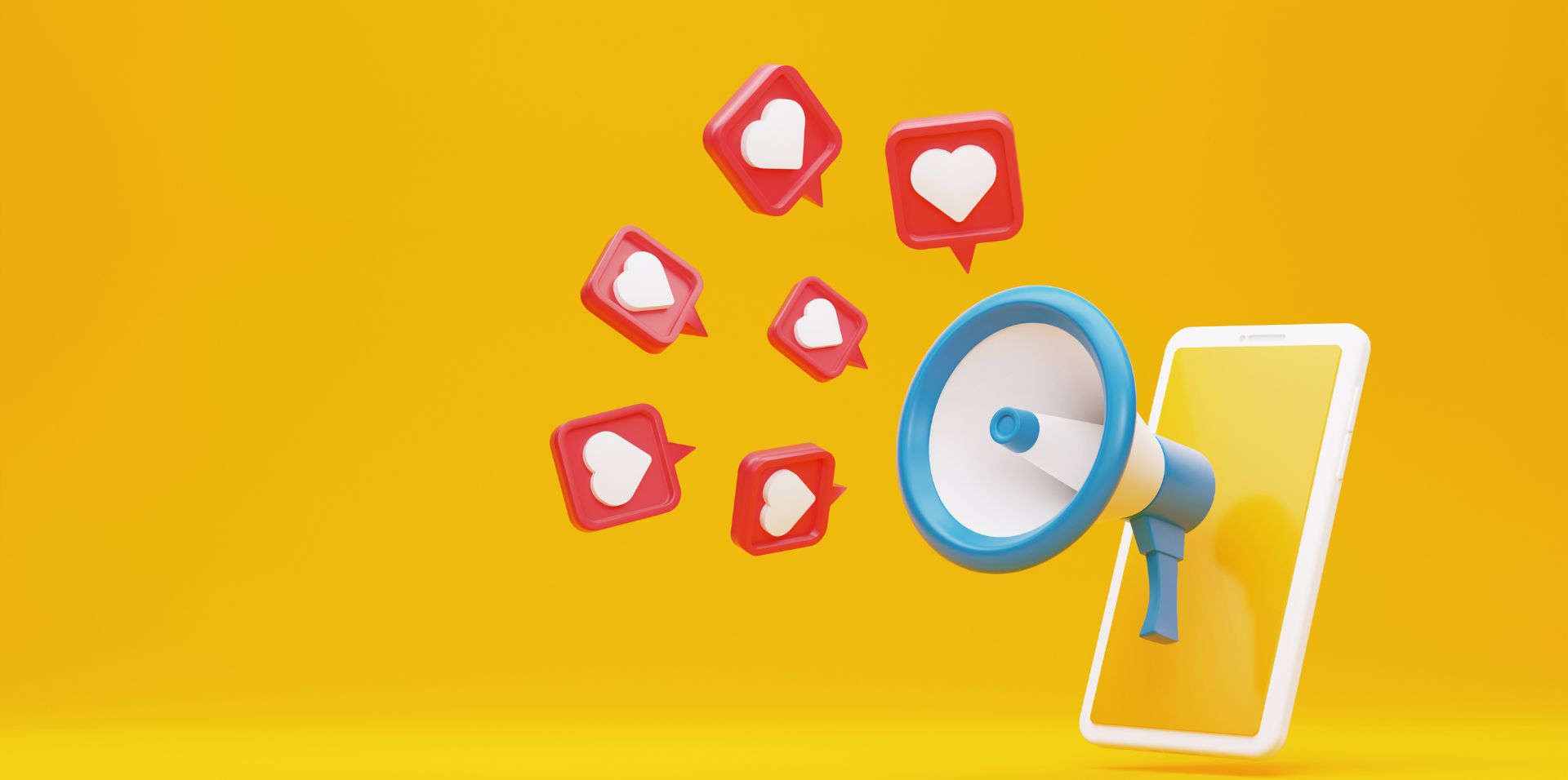 social media marketing graphic with megaphone coming out of mobile