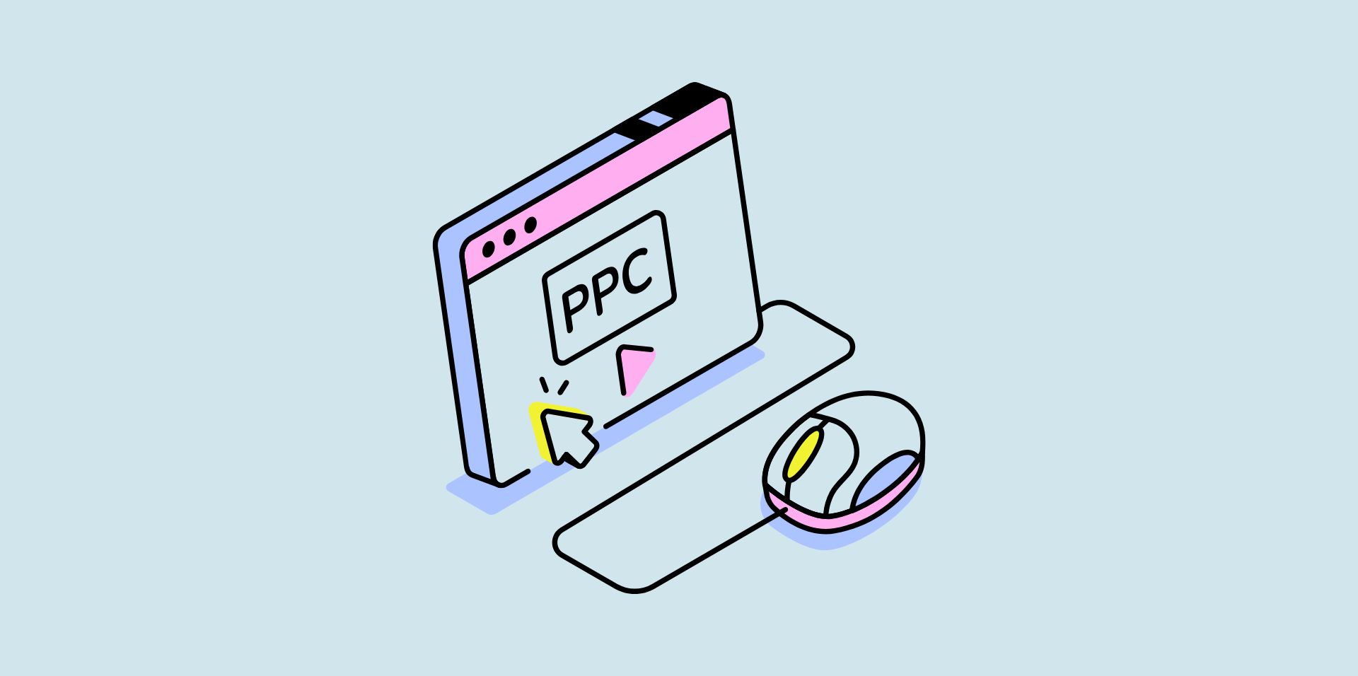 Graphic of a computer screen displaying the word 'PPC'
