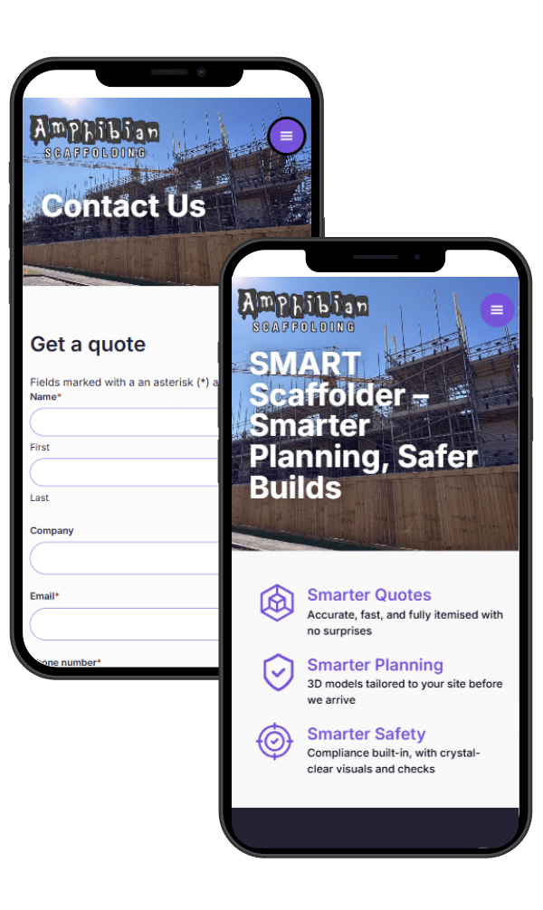 amphibian scaffolding web design mockups on mobile