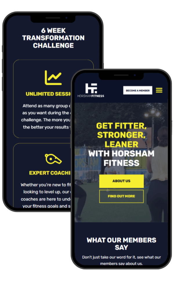 horsham fitness website design mockups on mobile