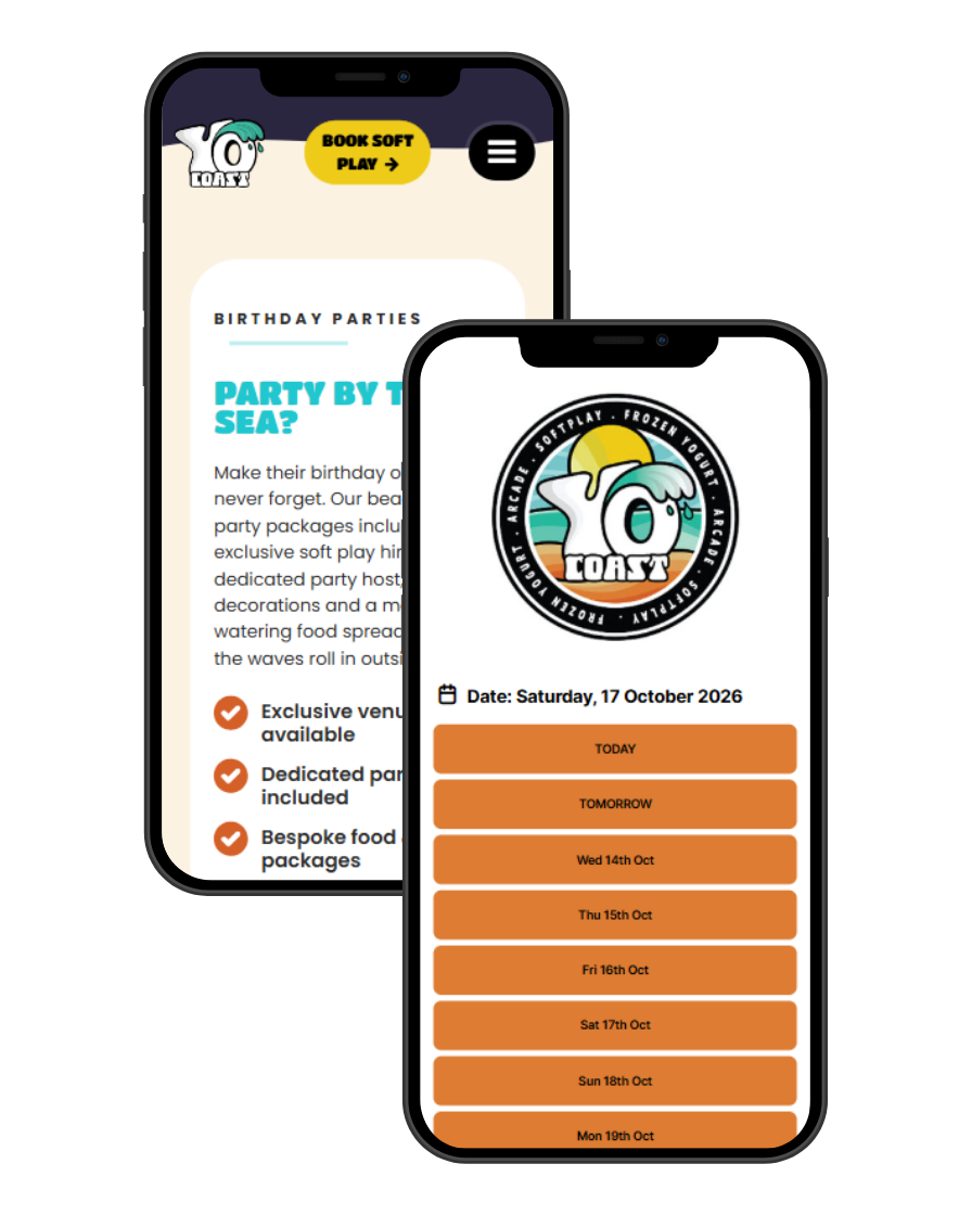 YoCoast 2 yo coast website booking and homepage mockups on mobile